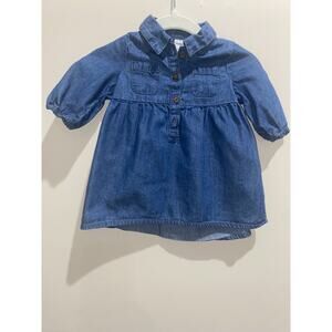 OLD NAVY 0-3 Months Baby Girl Jean Denim Shirt Dress Pockets Faux Waist Tie